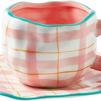 Pink Coffee Mug Cute Cup with Saucer Set for Women 10 oz