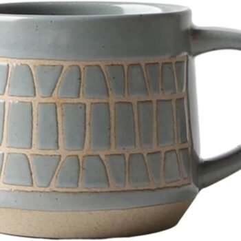 450ml/15oz Ceramic Large Capacity Rough Ceramic Mug, Home Breakfast Coffee And Milk Cup-Clay Cup - Checkered Pattern