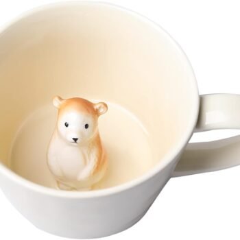 Bear Ceramic Cup Hidden 3D Animal Inside Mug,Cute Cartoon Handmade Figurine Mugs,Holiday and Birthday Gift for Coffee Milk Tea Lovers,12 OZ(Cream Color)