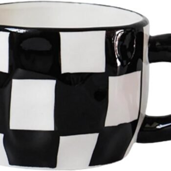 Checkerboard, Black And White Irregular Mugs, Ceramic Tableware Set, Bowls, Plates, Household Breakfast Oatmeal Cups, Couple Mugs-Coffee cups