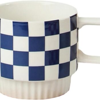 Simple Grid Ceramic Mug Microwave Oven Can Be Used For Vintage Home Hand-Painted Love Milk Oatmeal Coffee Cup-Checkered blue