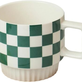 Simple Grid Ceramic Mug Microwave Oven Can Be Used For Vintage Home Hand-Painted Love Milk Oatmeal Coffee Cup-Grid Green