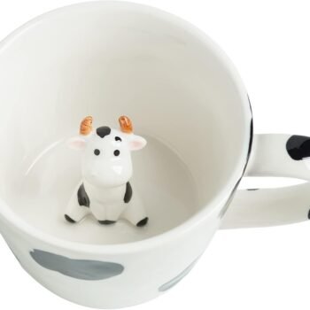 Cow Ceramic Cup Hidden 3D Animal Inside Mug,Cute Cartoon Handmade Figurine Mugs,Holiday and Birthday Gift for Coffee Milk Tea Lovers,12 OZ(White,Black)