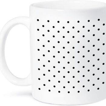 "Black polka dot pattern on white small  stylish cute 50s classic" Ceramic Mug, 15 oz, White