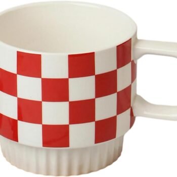 Simple Grid Ceramic Mug Microwave Oven Can Be Used For Vintage Home Hand-Painted Love Milk Oatmeal Coffee Cup-Checkered
