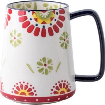 Large Ceramic Coffee Mug, 24 oz Big Tea Cup with Large Handle, Vintage Coffee Cup for Office and Home, Dishwasher and Microwave Safe (Multicolour)