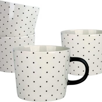 10 Strawberry Street Set of 4  Polka Dot Mug 13 fl oz, Black