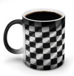 Color Changing Coffee Mug Black White Race Checkered Flag Heat Changing Mug Heat Sensitive Coffee Cup 11 Oz Ceramic Tea Cup Novelty Office Coffee Mugs Magic Mug for Women Men