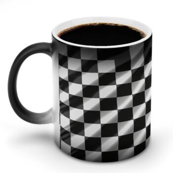 Color Changing Coffee Mug Black White Race Checkered Flag Heat Changing Mug Heat Sensitive Coffee Cup 11 Oz Ceramic Tea Cup Novelty Office Coffee Mugs Magic Mug for Women Men
