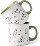 22 OZ Large Ceramic Coffee Mugs Set of 2, Oversized Mugs With Big Handle for Men Women Dad Mom, Big Mug With Textured Dogs Cats Patterns for Office & Home -Microwave Safe, 2 Pcs-Green