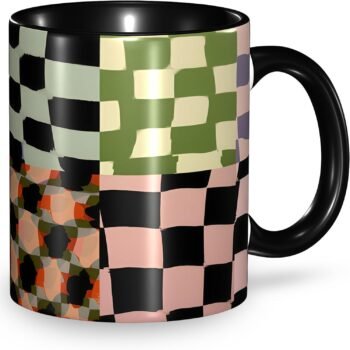 Checkered Coffee Mug Funny Ceramic Tea Cup Novelty Presents for Women Men Home and Office Birthday Microwave Dishwasher Safe 11oz