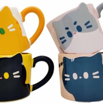 Cat Coffee Mug Set of 4 - Cute Ceramic 10oz Cups, Dishwasher & Microwave Safe