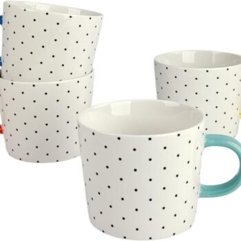 10 Strawberry Street Set of 4  Polka Dot Mug 13 fl oz, Assorted Bright Color Handle