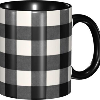 Plaid Black and White Check Coffee Mugs 11Oz Ceramic Mug Tea Cups for Drinking Home Office Party