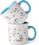 22 OZ Large Ceramic Coffee Mugs Set of 2, Oversized Mugs With Big Handle for Men Women Dad Mom, Big Mug With Textured Dogs Cats Patterns for Office & Home -Microwave Safe, 2 Pcs-Blue