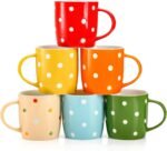 6 Pack Polka Dot Coffee Mugs, 12 Oz Ceramic Coffee Mugs Colorful Porcelain Mug Set for Coffee, Tea, Milk, Hot Chocolate