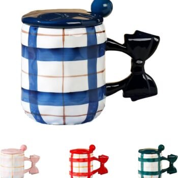 Bow Mug, Ceramic Coffee Mug with Bow Handle, 15 oz, Dishwasher and Microwave Safe, Elegant Bow Tie Design for Home, Office, or Gifting, Blue