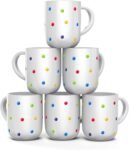 Set of 6 Large 16 Ounce Ceramic Coffee Mugs (White Polka Dot)