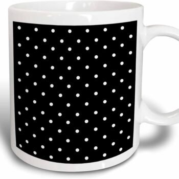 3D Rose Black and White Polka Pattern Small  Stylish Classic Classy Elegant Retro Dotty Spotty Two Tone Ceramic Mug, Red