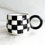 Ceramic Coffee Mugs for Men/Women, 12 oz Coffee Cups with Handle, Coffee Cappuccino Cocoa Perfect Gifts, Great for Office and Home (Checkerboard)
