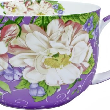 25oz Large Coffee Cups Soup Mugs with Handles Traditional Large Coffee Cup Large Bone China Coffee Mugs Cups for Coffee Cereal Latte Soups (Romantic Purple)