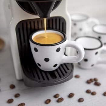 Ceramic Espresso Cups of 4, Small Expresso Shots Cups, Espresso Mugs, Demitasse Cups, Perfect for Espresso Machine and Coffee Maker, Handcrafted White and Black Polka Dot Espresso Cups