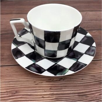 Coffee Cups Tea Mugs Creative Coffee Cup Modern Simple Bone China Tableware Set Banquet Setting Plate Coffee Cup Ceramic Cups Black And White Checkered Restaurant Cafe Coffee Mug For Gift