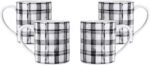 Black and White Plaid Ceramic Mugs, Set of 4, for Coffee, Tea, Drinks, Microwave & Dishwasher Safe