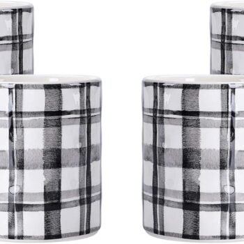Black and White Plaid Ceramic Mugs, Set of 4, for Coffee, Tea, Drinks, Microwave & Dishwasher Safe
