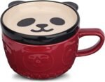 Cute Ceramic Red Panda Coffee Mug with Lid,Kawaii Animal Coffee Mugs or Tea Cups,Funny Novelty Panda Breakfast Mugs for Women Wife Mum Girls Boys Friends Kids Christmas Birthday Gift,300ML（Red）