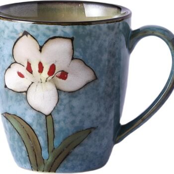 12oz/350ml Ceramic Coffee Mug with Handle,Hand Painted Vintage Floral Cappuccino Cups, Suitable for Tea Cups,Colorful Stoneware Coffee Mugs and Drinking Cup,Ideal Gifts for Women and Men-Blue