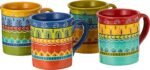 Mugs Set of 4 – 16 oz Colorful Ceramic Coffee Cups with Bold Multicolor Patterns, Microwave & Dishwasher Safe, Boho Kitchen Drinkware for Tea, Cocoa & More